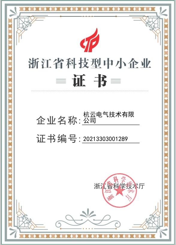 杭云科技型企业证书